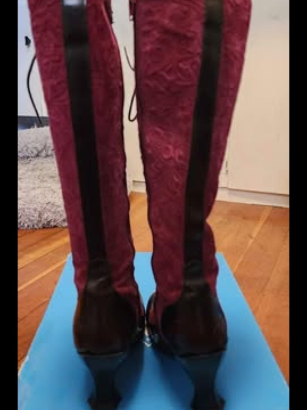John Fluevog Burgundy Lace-Up Mid-Calf Boots with Black Accents - Picture 3 of 6